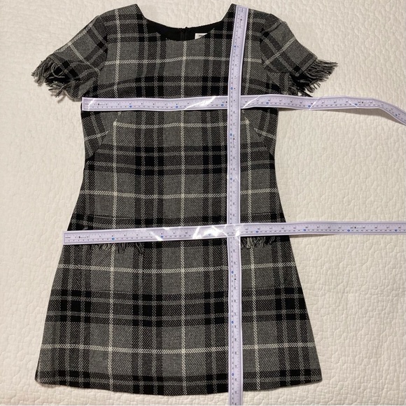 Amanda Uprichard Black and Gray Tweed Sheath Midi Dress | Short Sleeves | Fringe - Picture 2 of 12